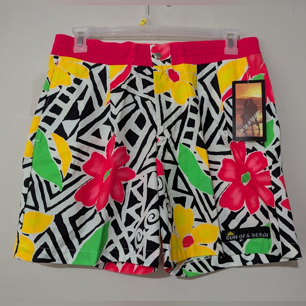 Sun of a Beach Neon Floral Geo Print Shorts New With Tags Vintage 90s